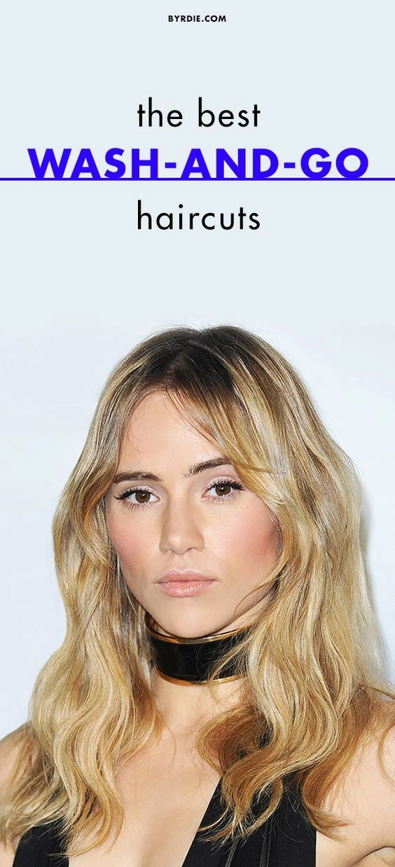 Woman with low maintenance air dried wavy hair in a casual hairstyle