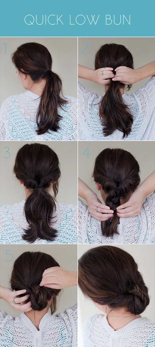Casual hairstyle idea featuring a sleek low twisted bun for work and social events Quick low twisted bun hairstyle perfect for professional casual settings