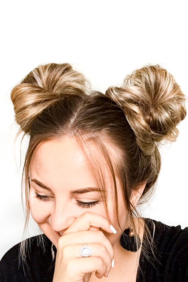 Effortless messy space buns styled for a grunge casual look in casual hairstyles