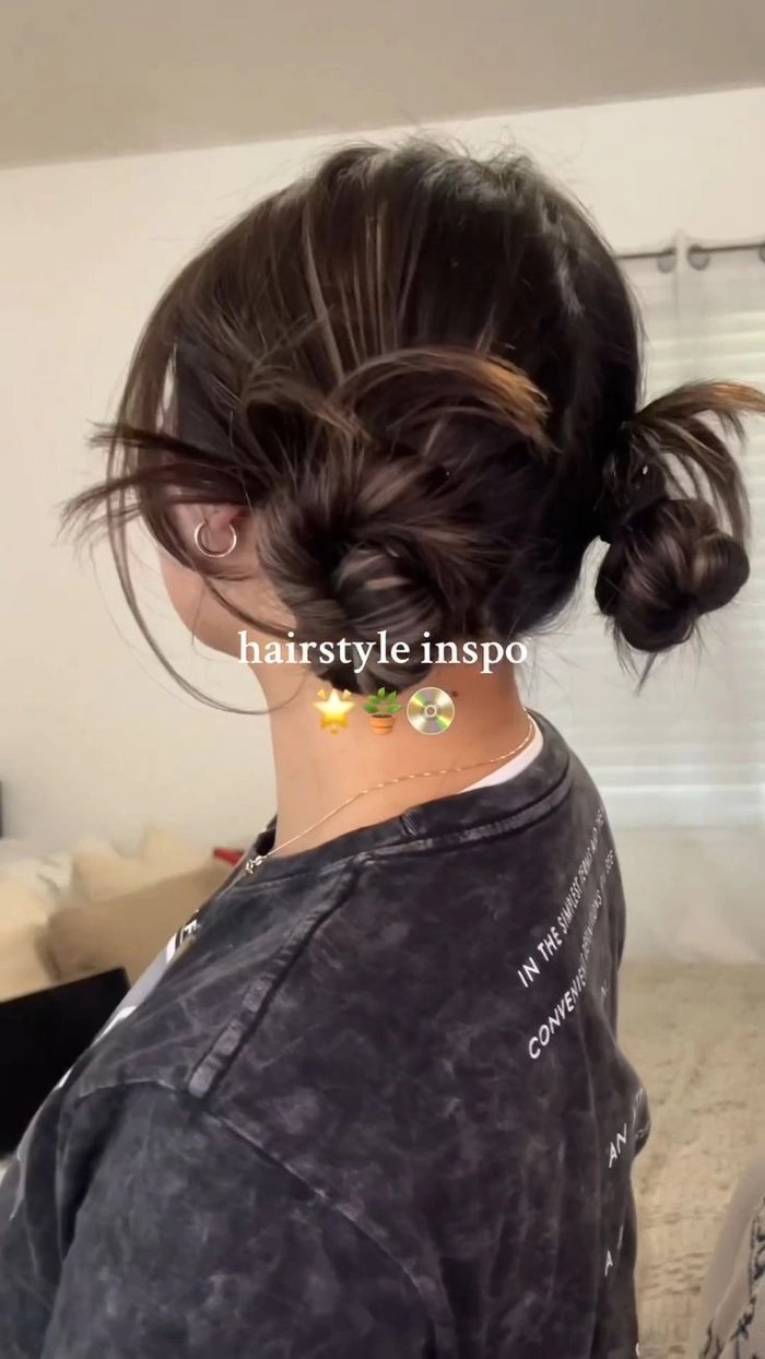 Effortless messy space buns styled for a grunge casual look in hairstyle number 13