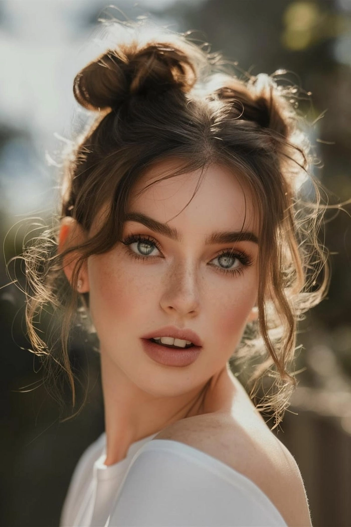 Effortless Messy Space Buns for a Grunge Casual Look