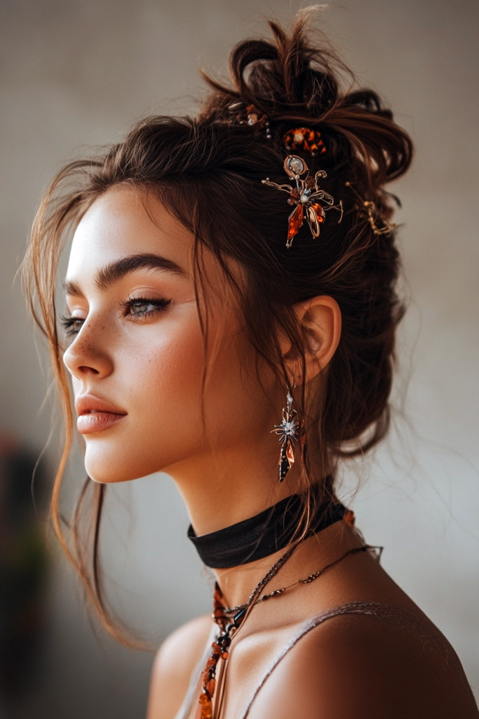 Effortless messy space buns hairstyle perfect for grunge casual aesthetics