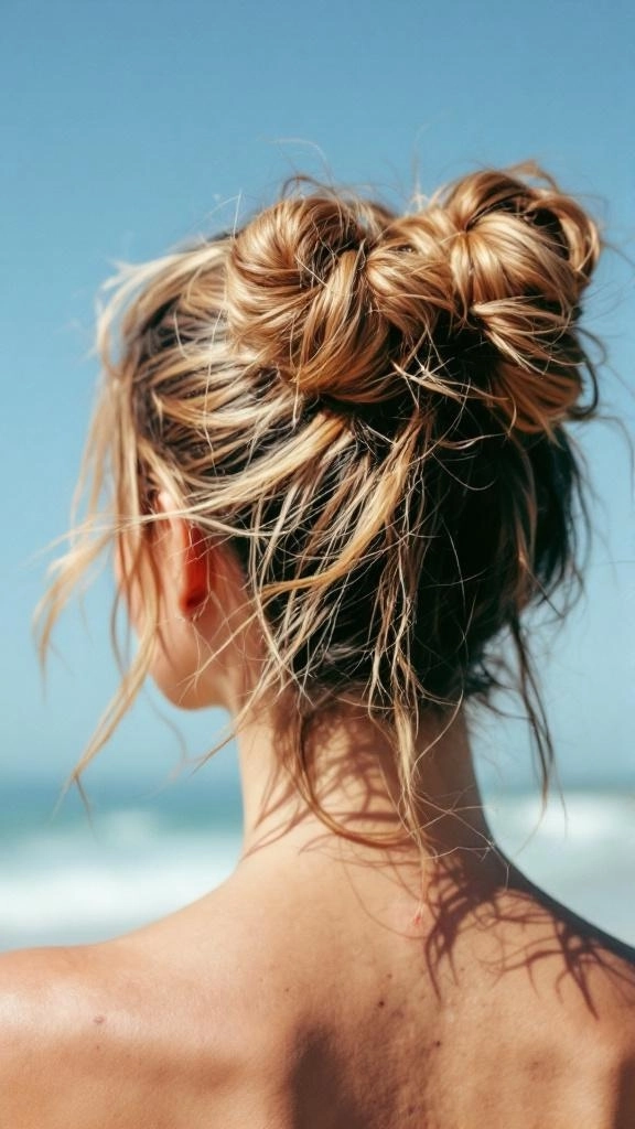 Effortless messy space buns hairstyle perfect for grunge casual aesthetics