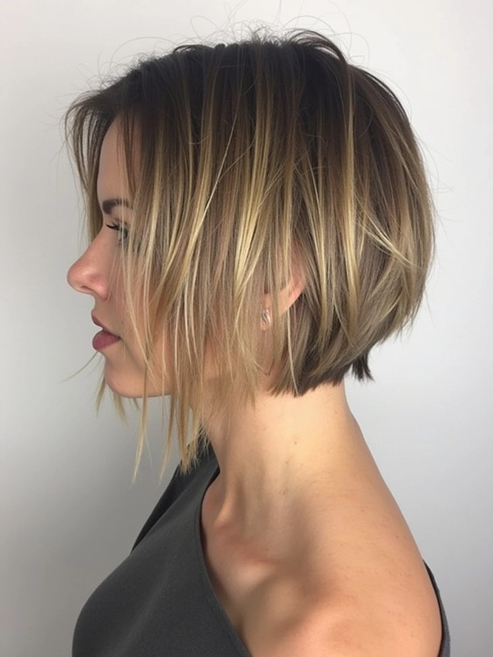 Modern casual inverted bob with subtle layers for fine thin hair