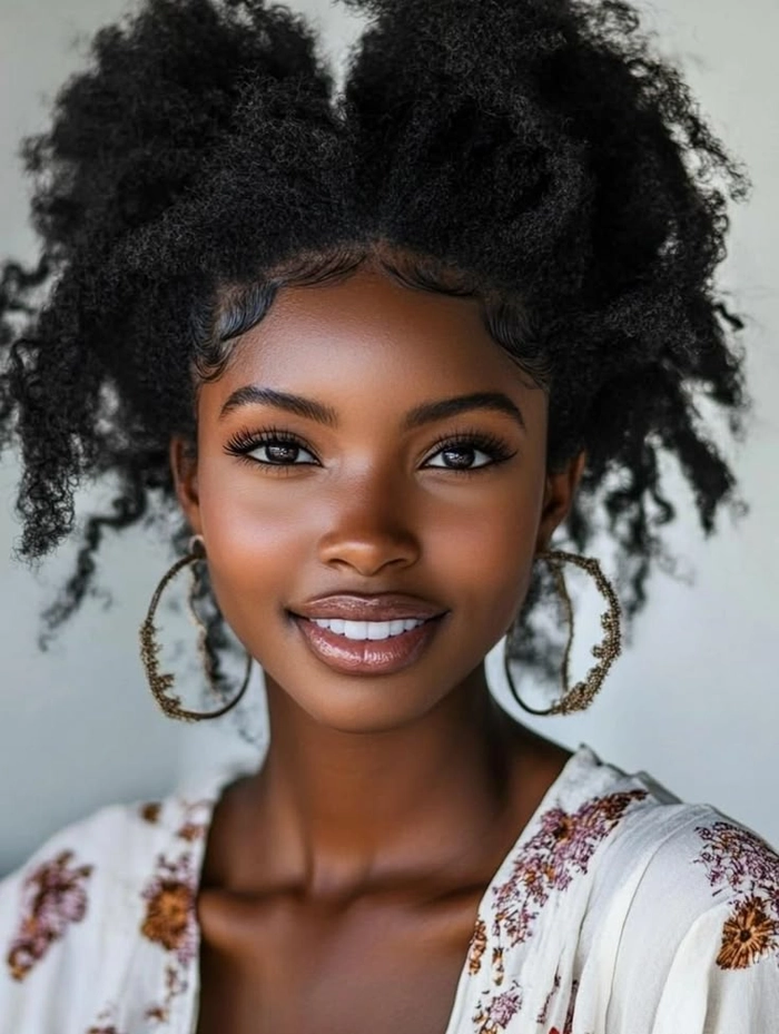 Everyday natural texture hairstyle on a black woman showcasing casual, effortless curls