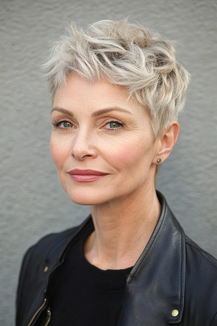 Casual hairstyles for mature women featuring an easy-to-maintain pixie cut look Everyday pixie cut styling for older women with soft waves and natural texture