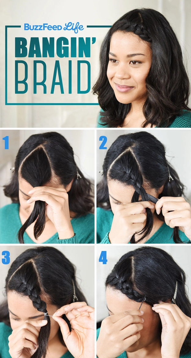 Casual Hairstyles Image 8 featuring easy braided bangs for hair management Quick braided bangs styled to keep hair neatly out of the face for a casual look