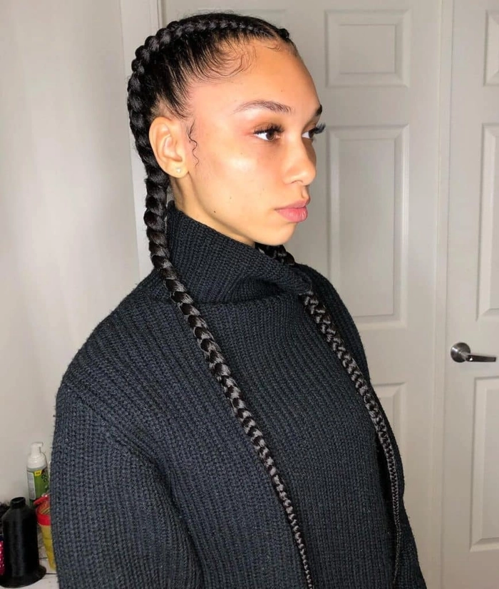 Quick braided pigtails for casual outdoor chores