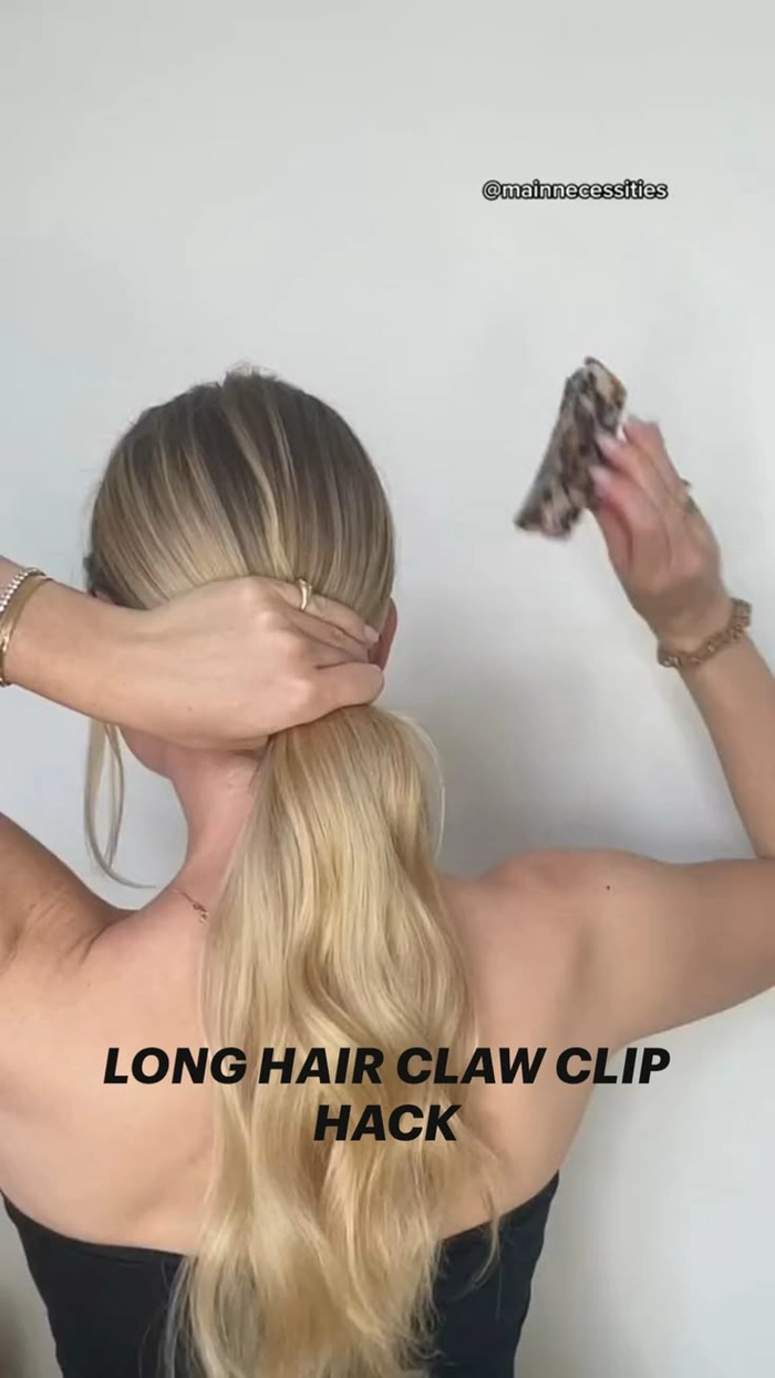 Quick claw clip hairstyle securing thick curly hair in an effortless updo