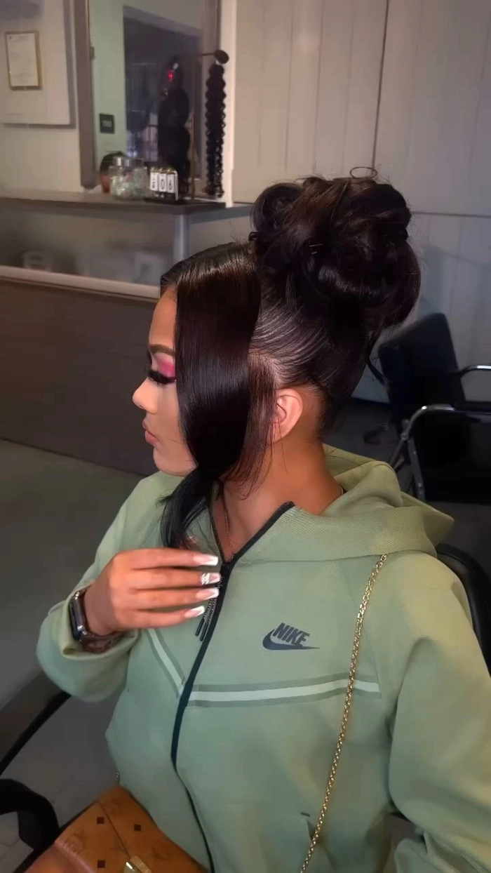 Woman showcasing one of five quick high ponytail variations perfect for casual streetwear looks