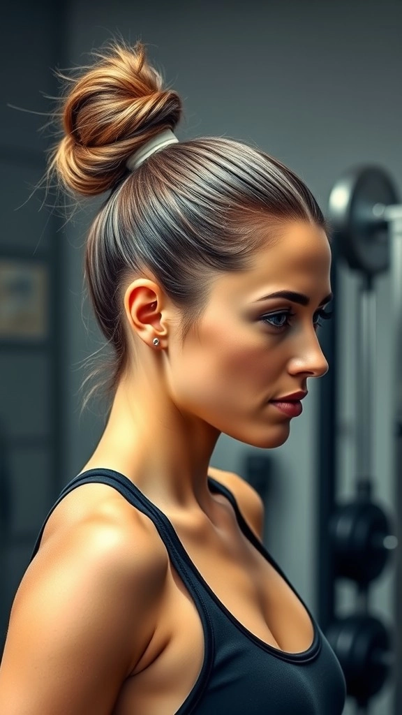 Quick knot for post-workout casual hairstyle transition Quick knot hairstyle perfect for transitioning from gym to casual outing