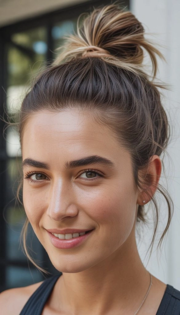 Effortless casual knot hairstyle after gym workout Quick knot hairstyle perfect for post-workout transition to casual look