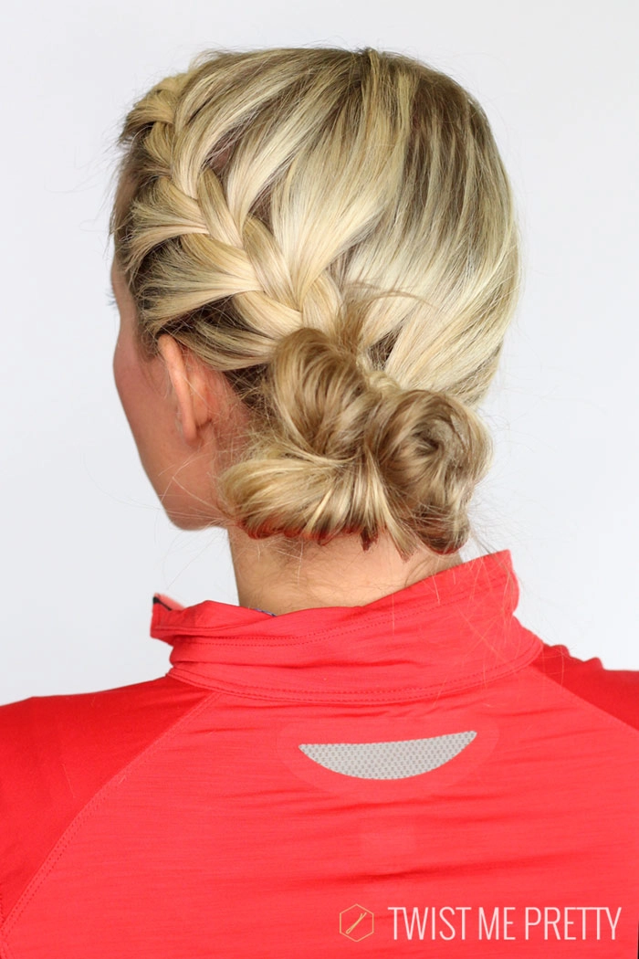 Post-workout quick knot hairstyle for a smooth casual transition Quick knot hairstyle for transitioning from workout to casual look
