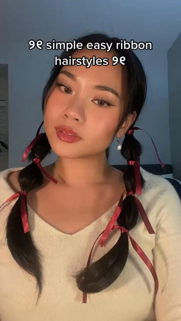Quick ribbon ponytail styles for coquette casual fashion look three