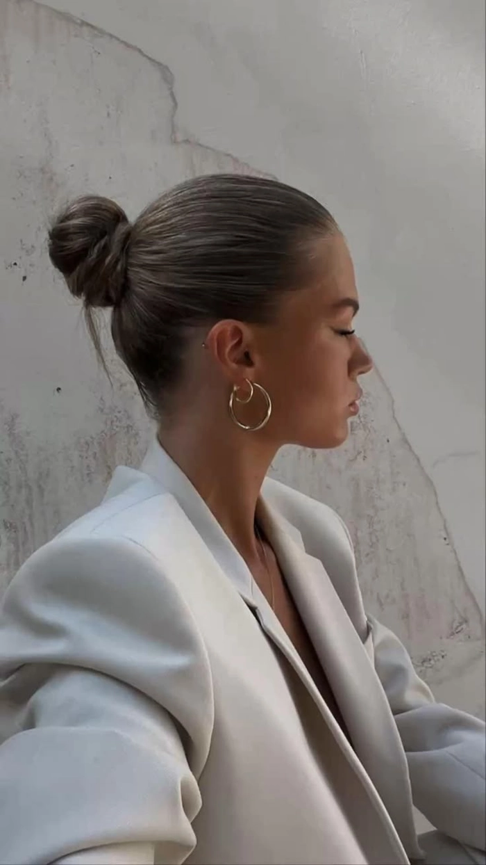 Quick slicked back low bun hairstyle for a clean girl casual aesthetic