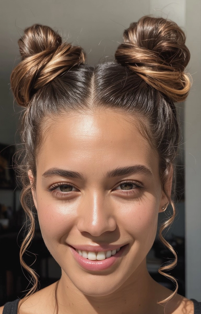 Effortless quick space bun look ideal for festival styling and comfort Quick space bun hairstyle perfect for music festivals and casual fun