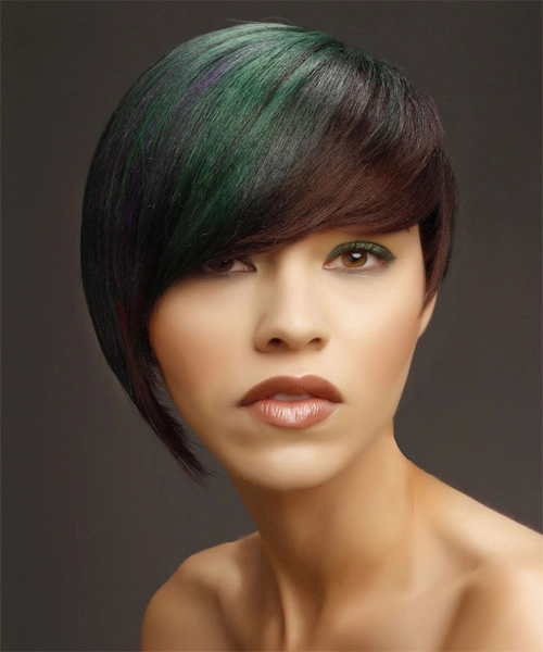 Relaxed side swept hairstyle on an asymmetrical bob with soft waves for a casual look