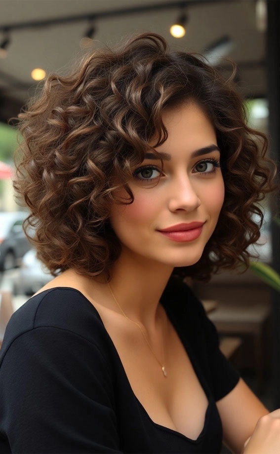 Casual medium length hairstyle featuring soft, relaxed loose curls Relaxed loose curls styled on medium length hair for a casual look