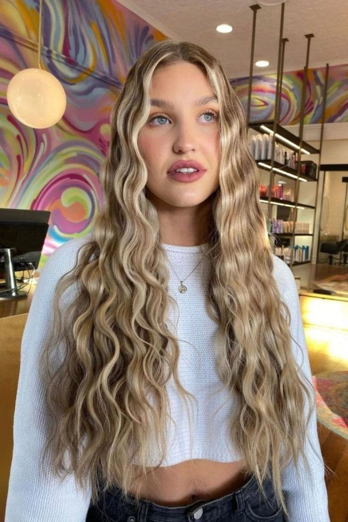 Relaxed mermaid waves hairstyle perfect for long casual beach days