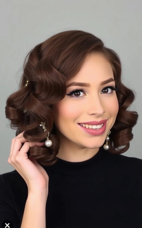 Relaxed pinned up hairstyle showcasing medium curly hair with a casual vibe