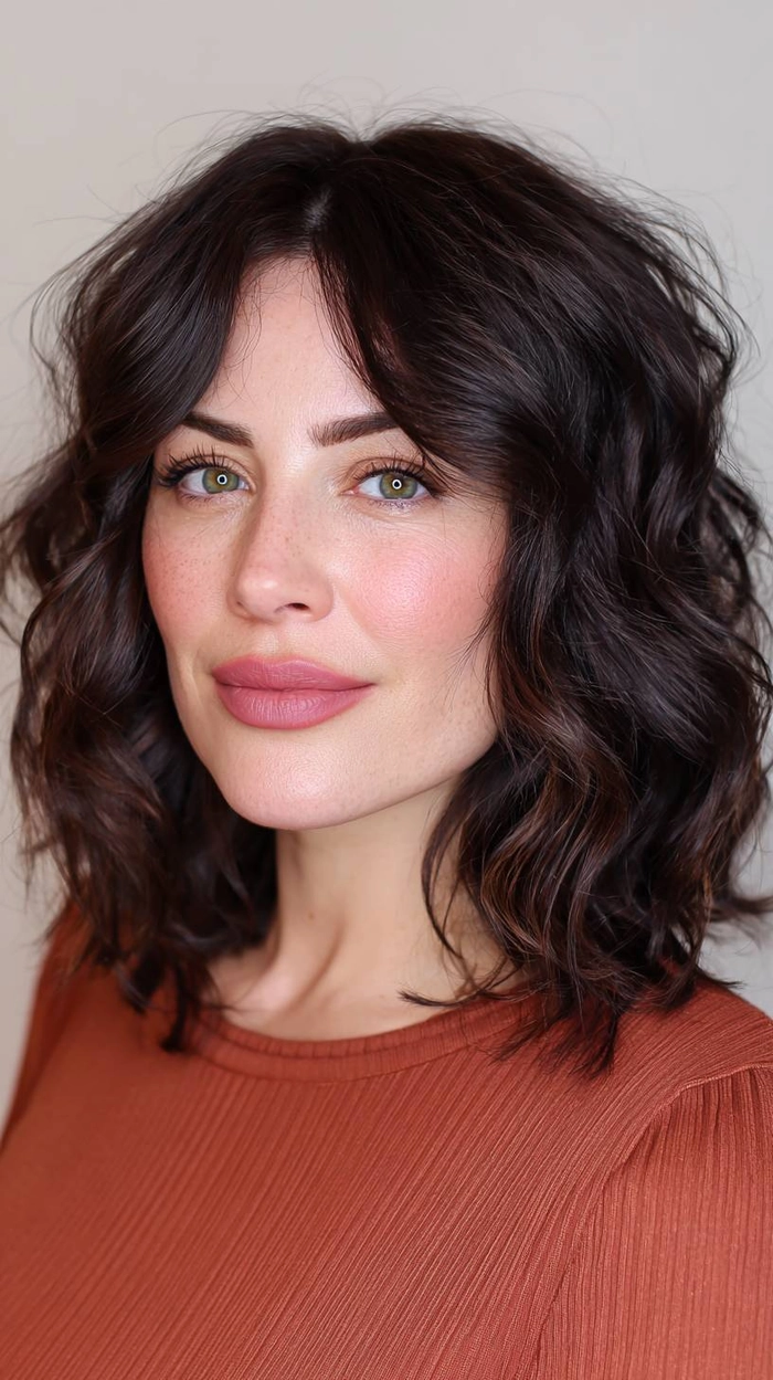 Relaxed soft waves cascading over collarbone length hair for a casual look