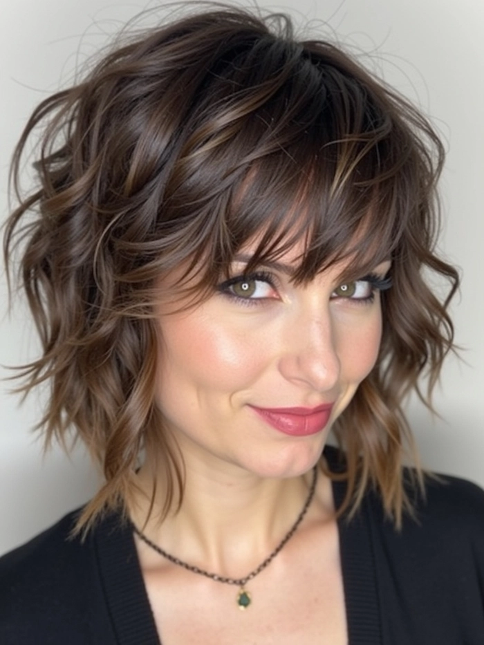 Relaxed soft waves flowing naturally on collarbone length hair for a casual look