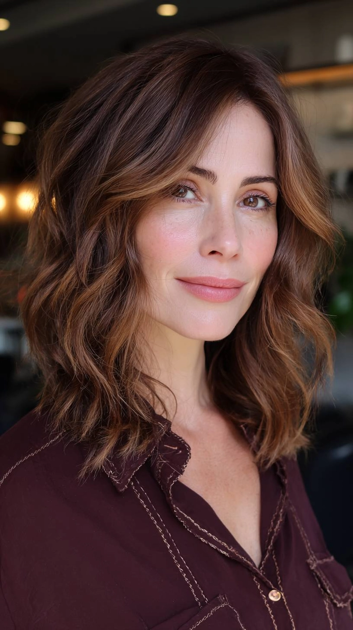 Relaxed soft waves on collarbone length hair for a casual style