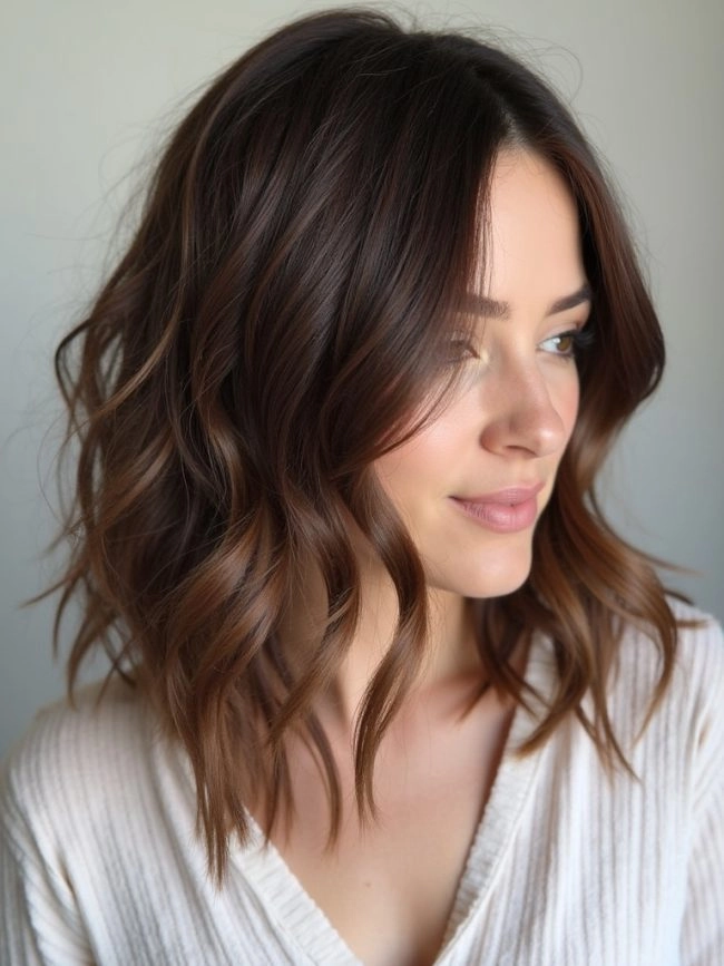 Relaxed soft waves flowing naturally on collarbone length hair