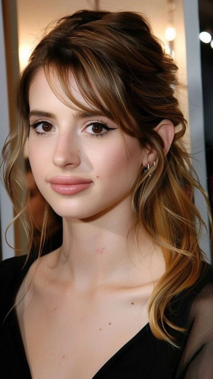 Relaxed Updo with Face Framing Pieces for Round Faces - Casual Hairstyle 9 Relaxed updo with face framing pieces for round faces, casual hairstyle