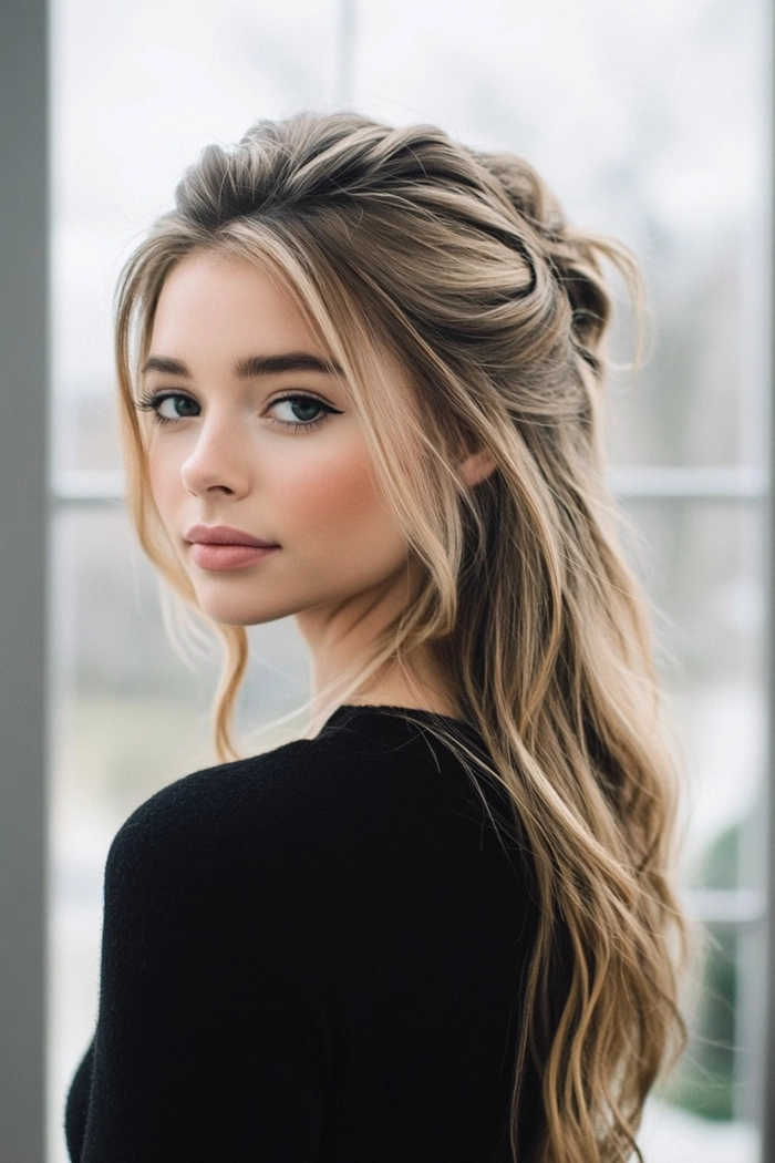 Simple barrette hairstyle featuring sleek straight hair for preppy casual outfits