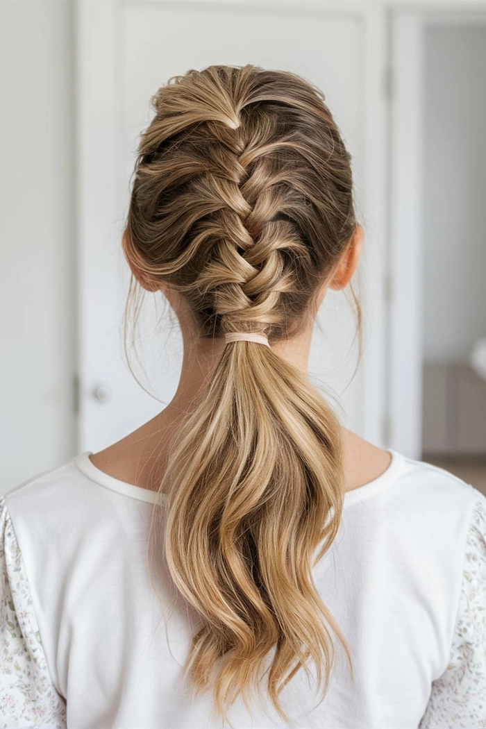 Simple rope braid ponytail hairstyle perfect for sporty casual days