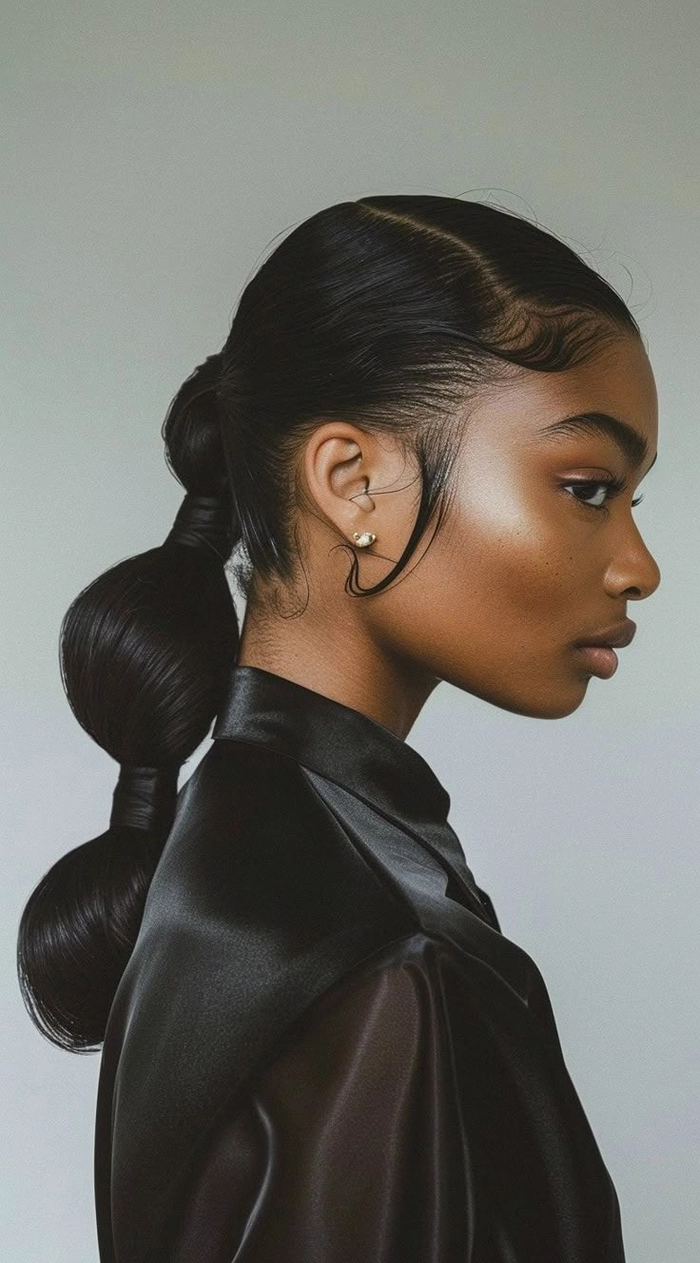 Casual hairstyle featuring a sleek low ponytail for simple, chic looks Everyday sleek low ponytail hairstyle perfect for minimalist casual outfits