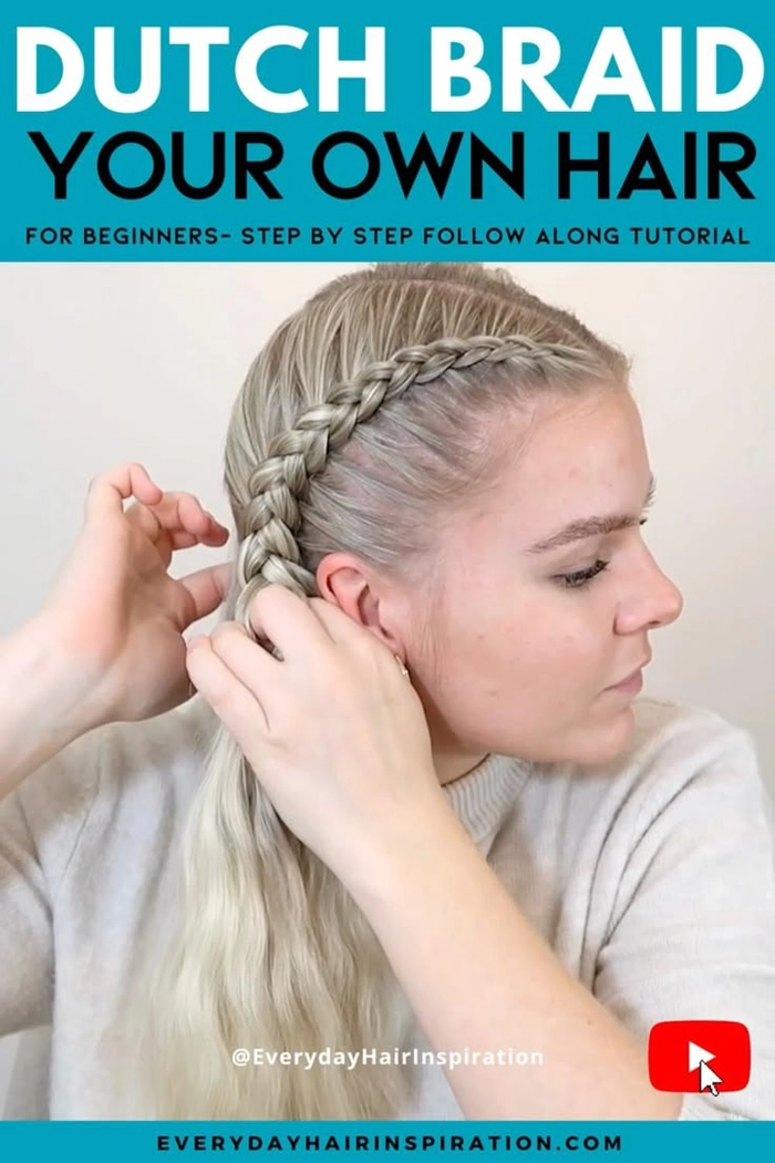 Casual quick Dutch braid hairstyle ideas for active teens in everyday settings Teen girl with a quick Dutch braid hairstyle perfect for casual, active days