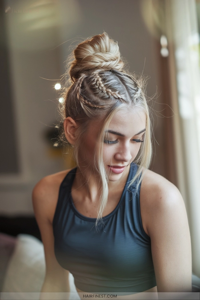 Everyday braid and bun combo for thick heavy hair, side view