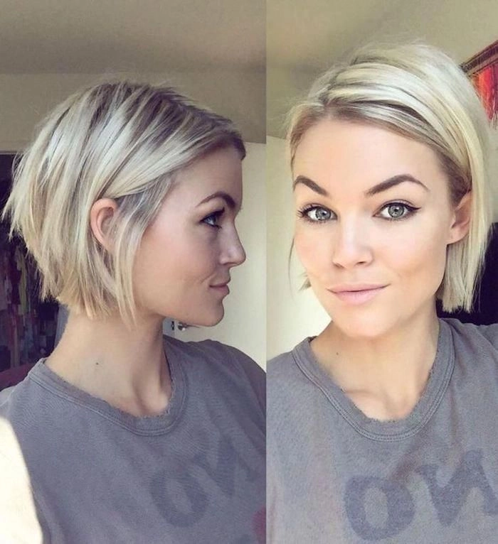 Simple tucked behind ears styling for blunt bobs casual hairstyle