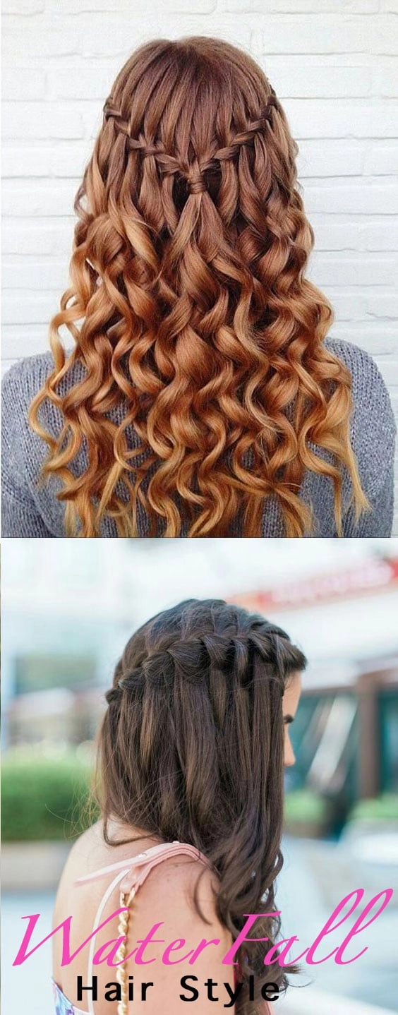 Elegant casual waterfall braid hairstyle perfect for romantic evenings Woman with a casual waterfall braid styled for a date night look