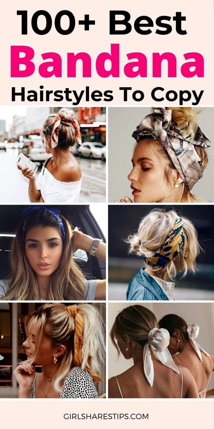 Effortless retro casual vibes with a stylish bandana ponytail hairstyle Woman wearing a quick bandana ponytail styled for a retro casual look