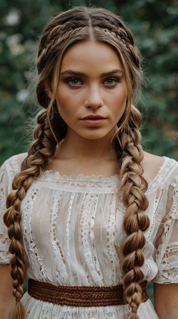 Woman with a casual halo braid style perfect for summer vacations