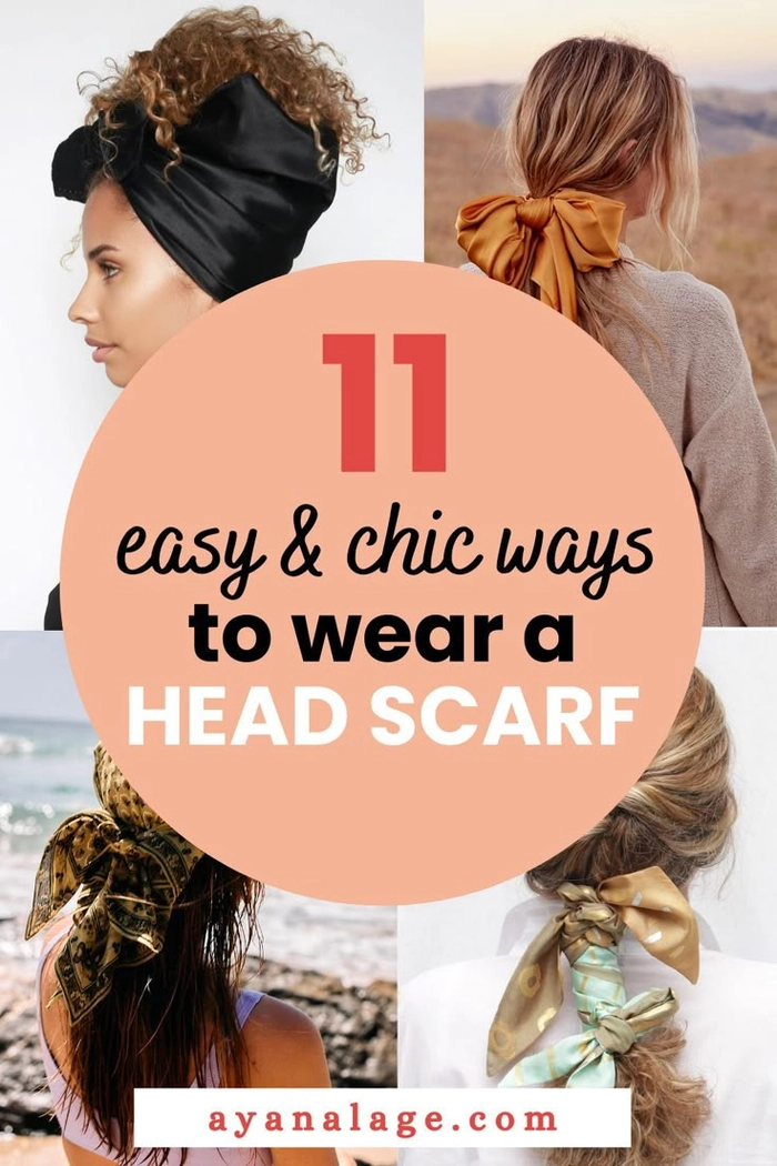 Woman wearing a casual scarf hairstyle to protect hair in winter
