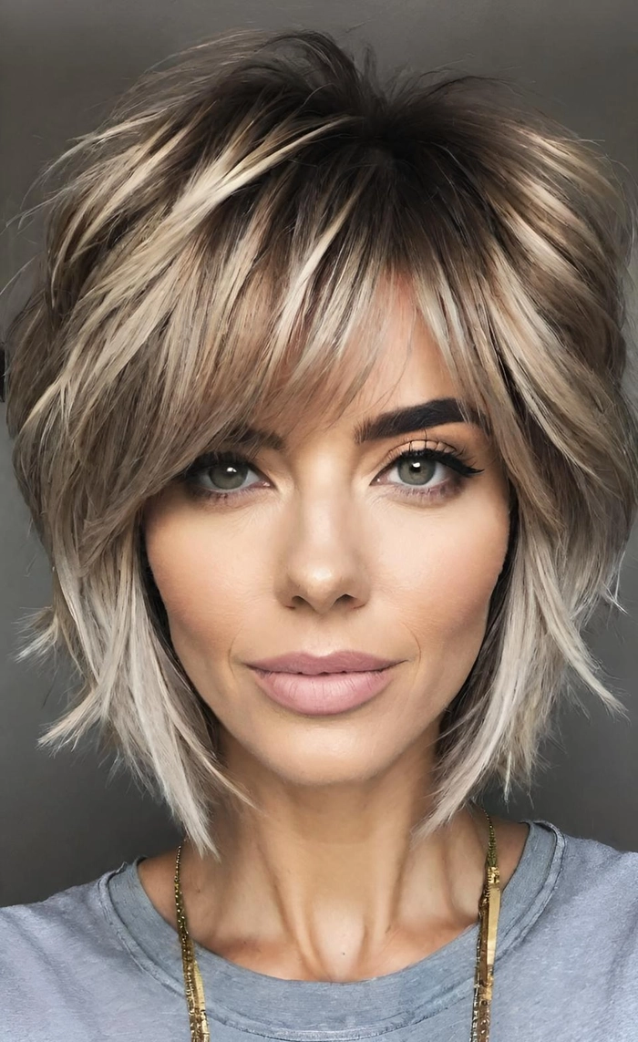 Effortless shag haircut styling perfect for laid-back casual weekends Woman with effortless shag haircut styled casually for a relaxed weekend look