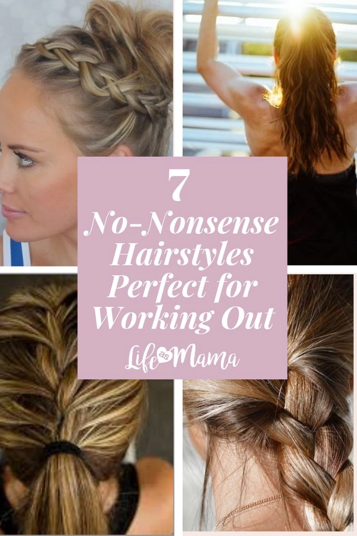 Quick knot hairstyle for post-workout transition with urban casual outfit Woman with a quick knot hairstyle transitioning from gym to casual street style with workout clothes and loose waves