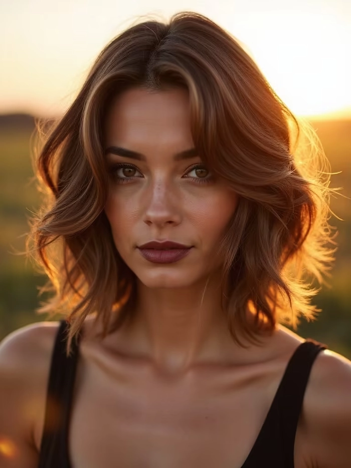 Woman with everyday layered hair styled for natural volume in casual setting