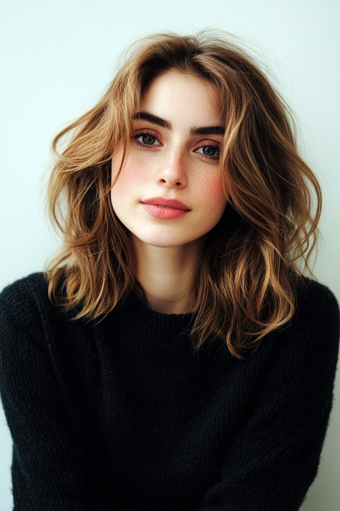 Woman with everyday layered hair styling for natural volume in casual setting
