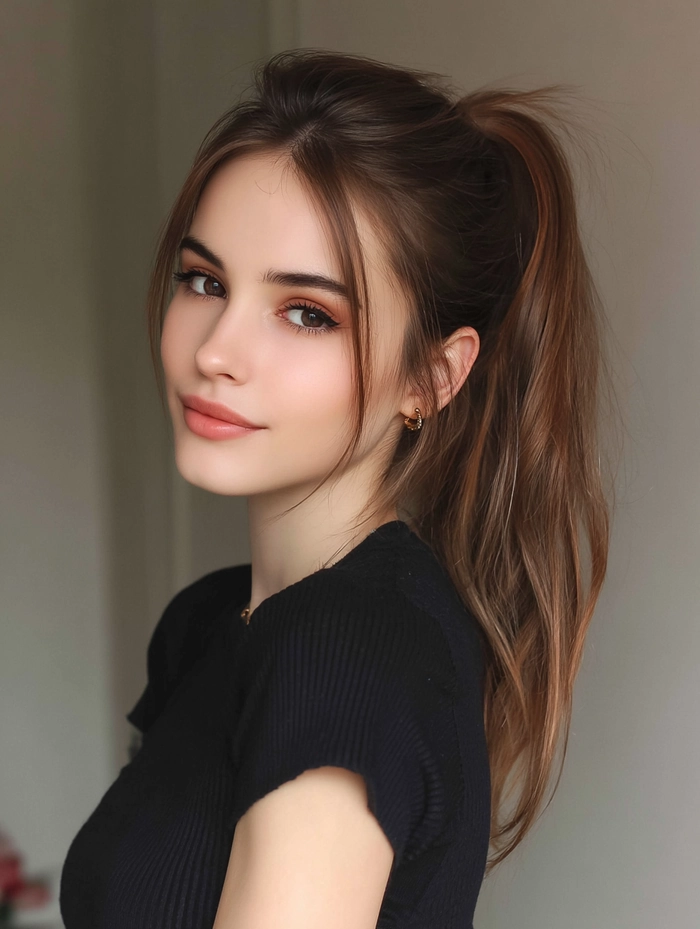 Casual hairstyle featuring a messy ponytail perfect for everyday errands Woman with an effortless messy ponytail running errands in a casual look