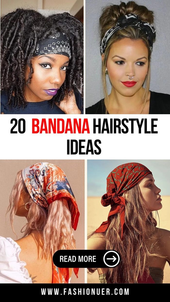 Effortless bandana hairstyle idea for casual, messy hair days Woman wearing a red bandana styled in a casual updo, perfect for bad hair days