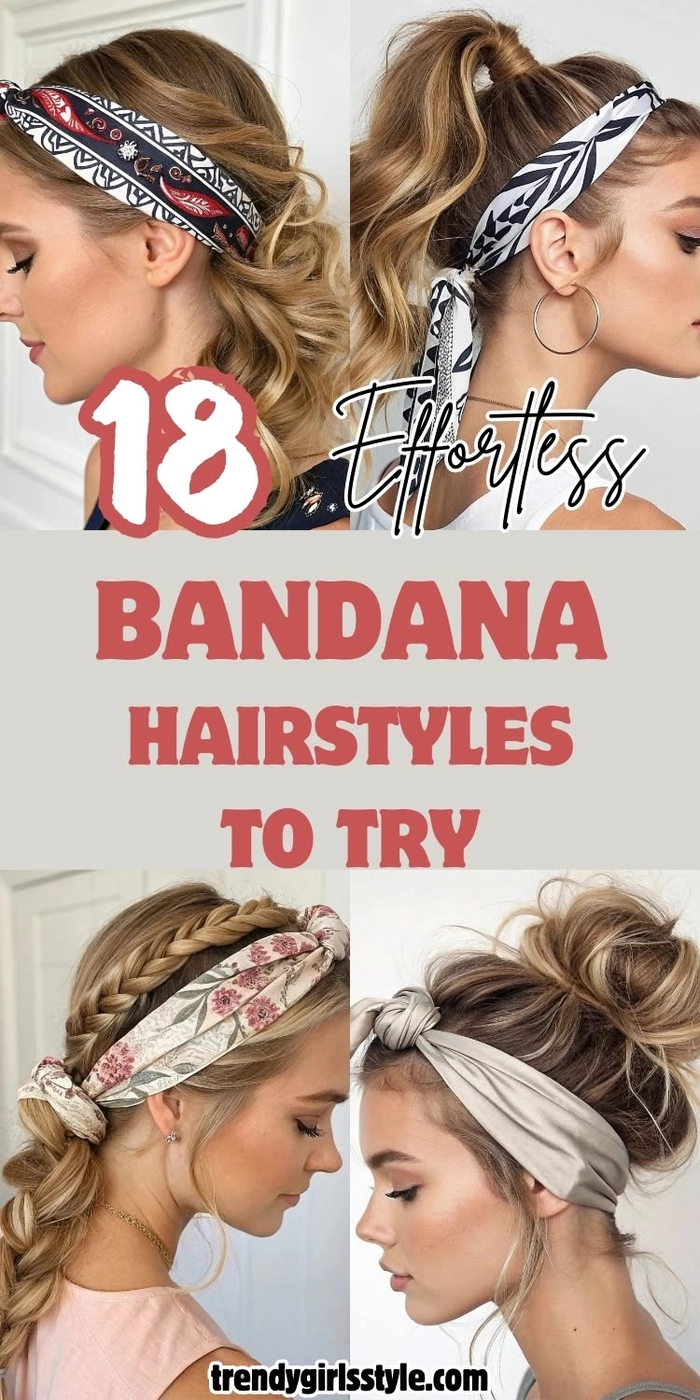 Effortless bandana hairstyle perfect for quick fixes on unruly hair Woman wearing a red bandana styled in a casual updo for bad hair days