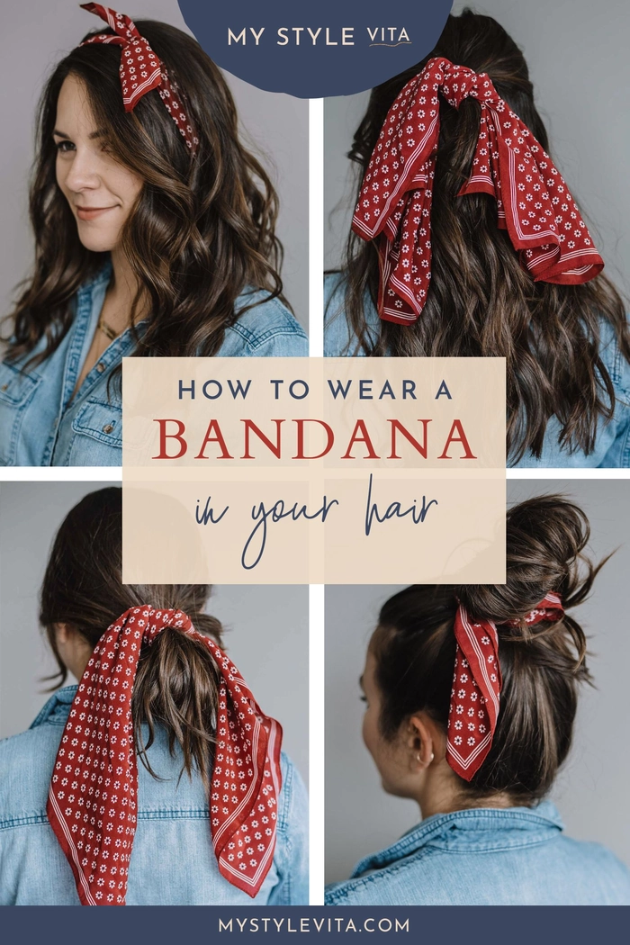 Casual and chic simple bandana hairstyle for an effortless look Woman wearing a red bandana tied around her head showing a simple bandana hairstyle for bad hair days