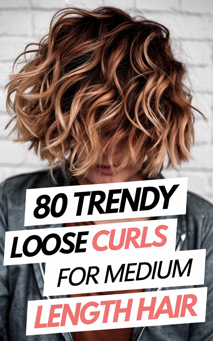 Casual hairstyle featuring soft loose curls on medium length hair number 8 Woman with relaxed loose curls for medium length hair smiling outdoors