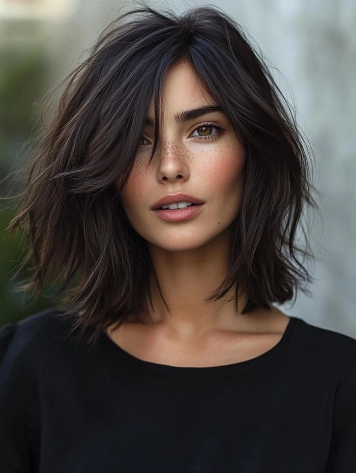 Casual Hairstyles 7 showing minimal effort styling for shoulder length hair Woman with everyday shoulder length hair styled effortlessly for a casual look