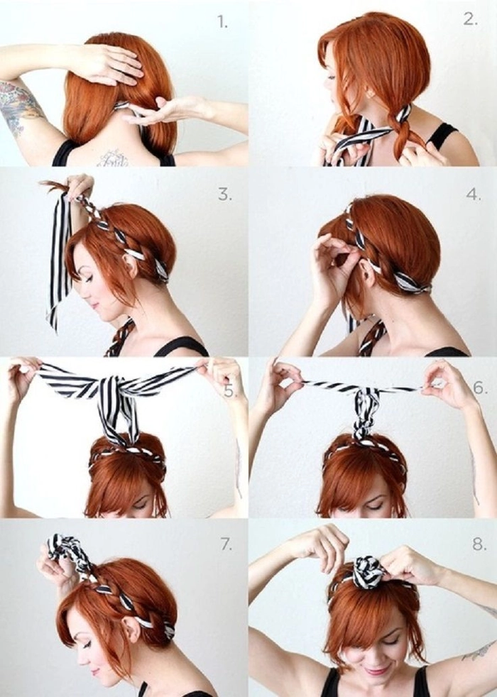Casual and easy bandana hairstyle for a quick hair fix Woman with a simple bandana hairstyle perfect for casual bad hair days
